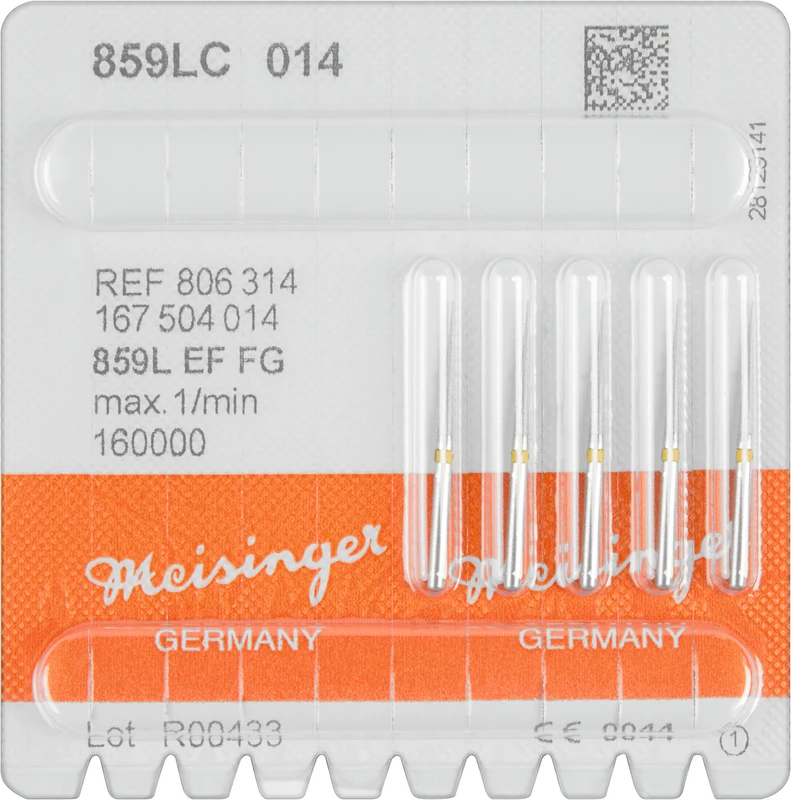 Diamanten 859  Packung  5 Stück gelb extra fein, FG, Figur 167 lang, kon. spitz, 12 mm, ISO 014