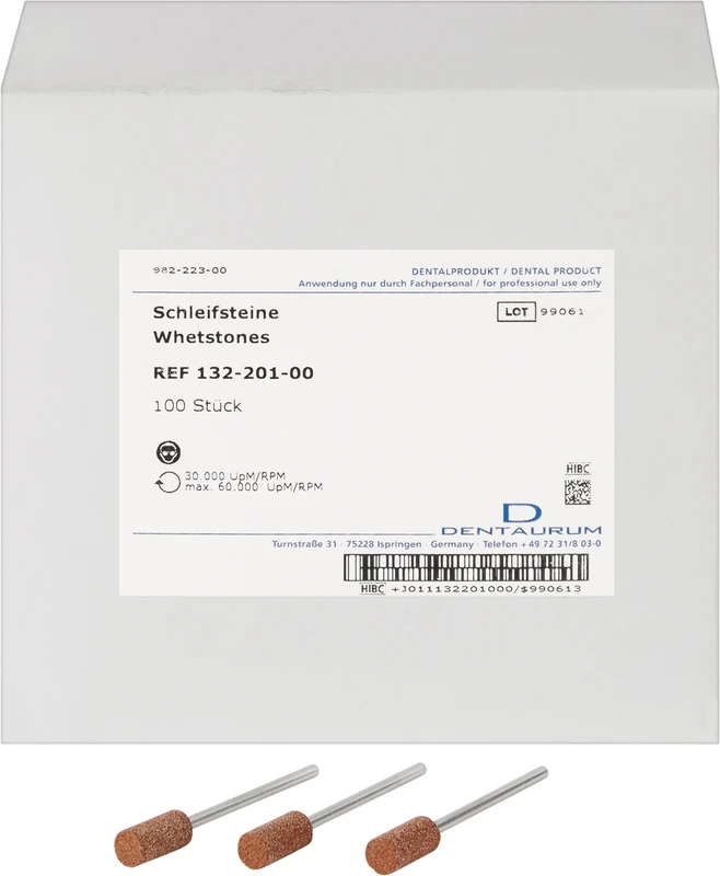 Schleifsteine  Packung  100 Stück HP, braun grob, weich, Figur 107 zylindrisch, ISO 065