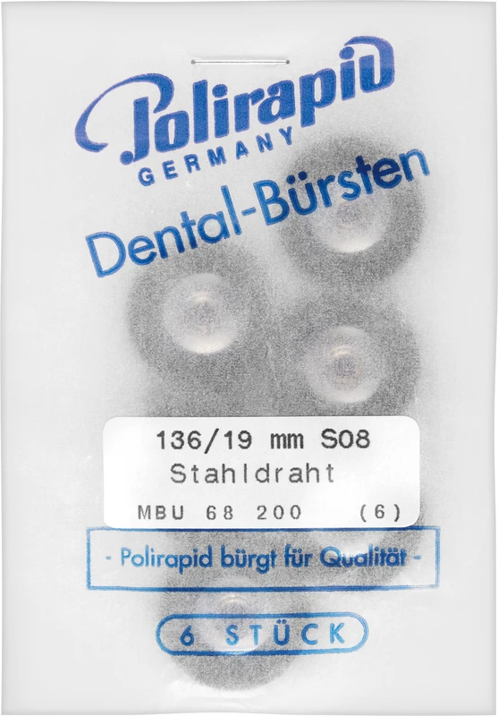Miniaturbürsten Draht  Packung  6 Stück unmontiert, Stahldraht, Ø 19 mm, Draht: 0,08 mm