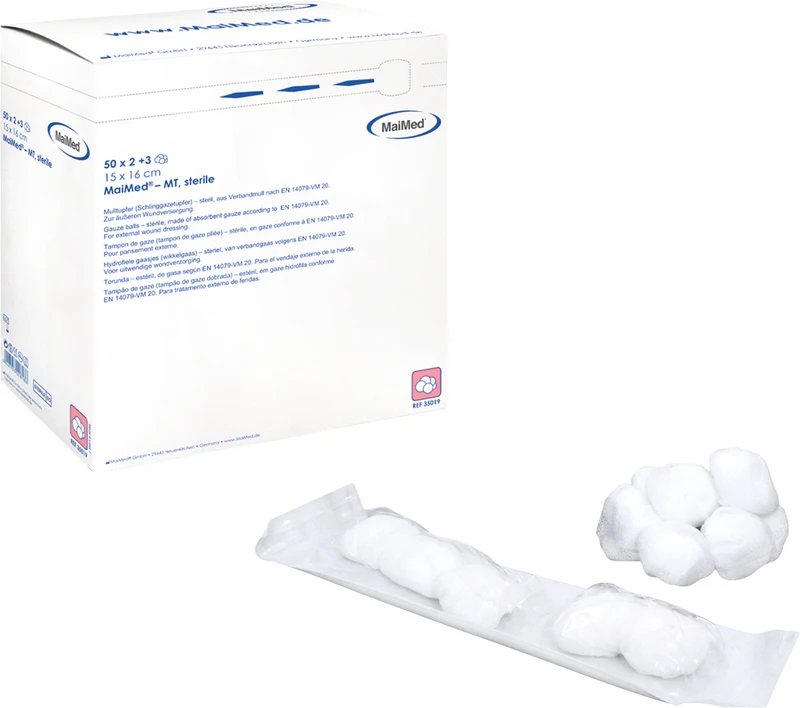 MaiMed®-MT steril   Packung  50 Doppelblister mit 3 Tupfer pro Blister, 15 x 16 cm