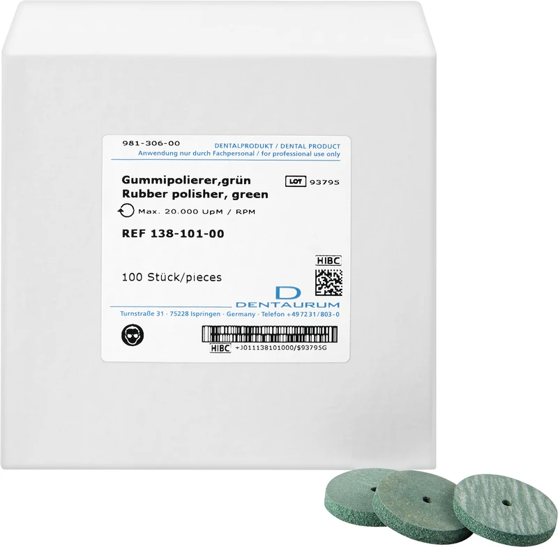 Gummipolierer  Packung  100 Stück unmontiert, grün fein, Figur 372, ISO 220