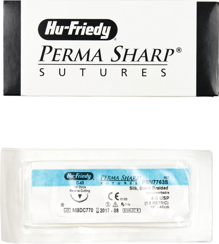 Perma Sharp Seide  Packung  12 Stück schwarz, 45 cm, C-43, 1\2 Kreis, schneidend, Rückstisch, 16,2 mm, USP 4\0