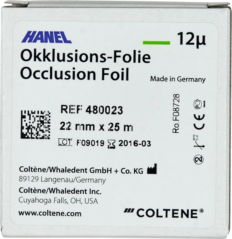 HANEL Occlusions-Folie, einseitig 12 µm  Rolle  25 m grün, 22 mm breit