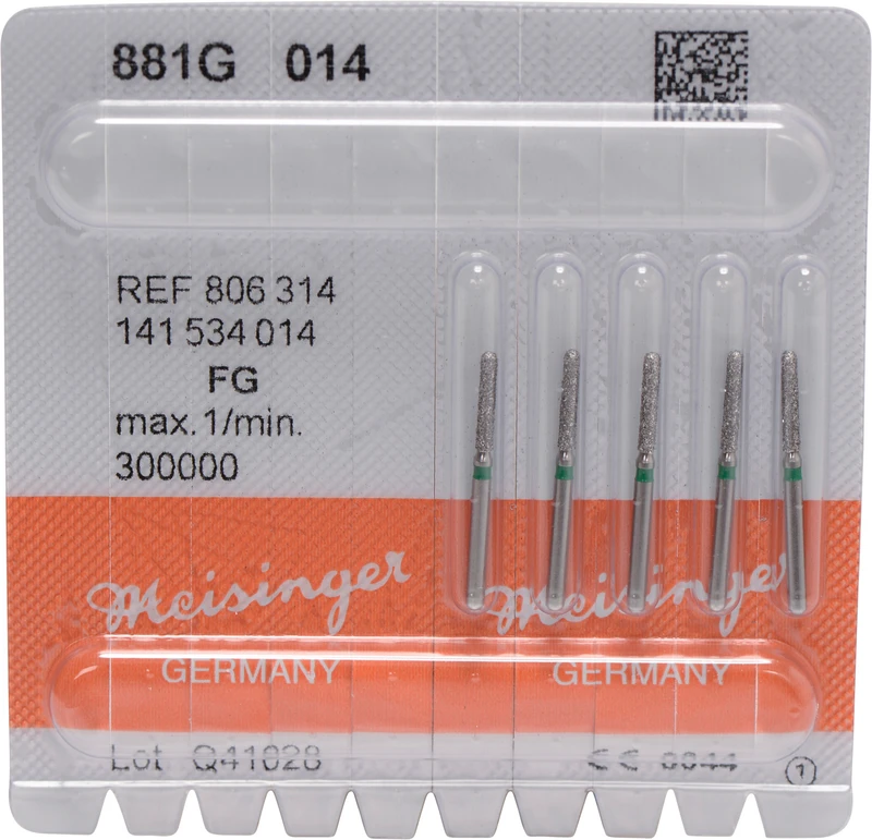 Diamanten 881  Packung  5 Stück grün grob, FG, Figur 141 Zylinder rund, 8 mm, ISO 014