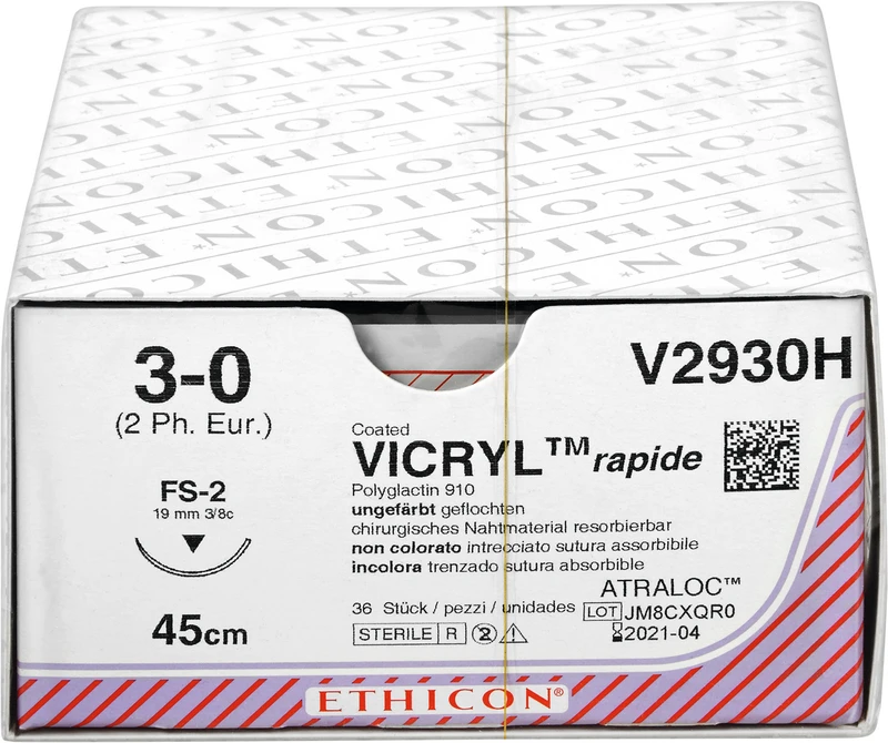 VICRYL RAPIDE  Packung  36 Stück ungefärbt, 45 cm, FS2, 3\8 Kreis, schneidend, 19 mm, USP 3\0