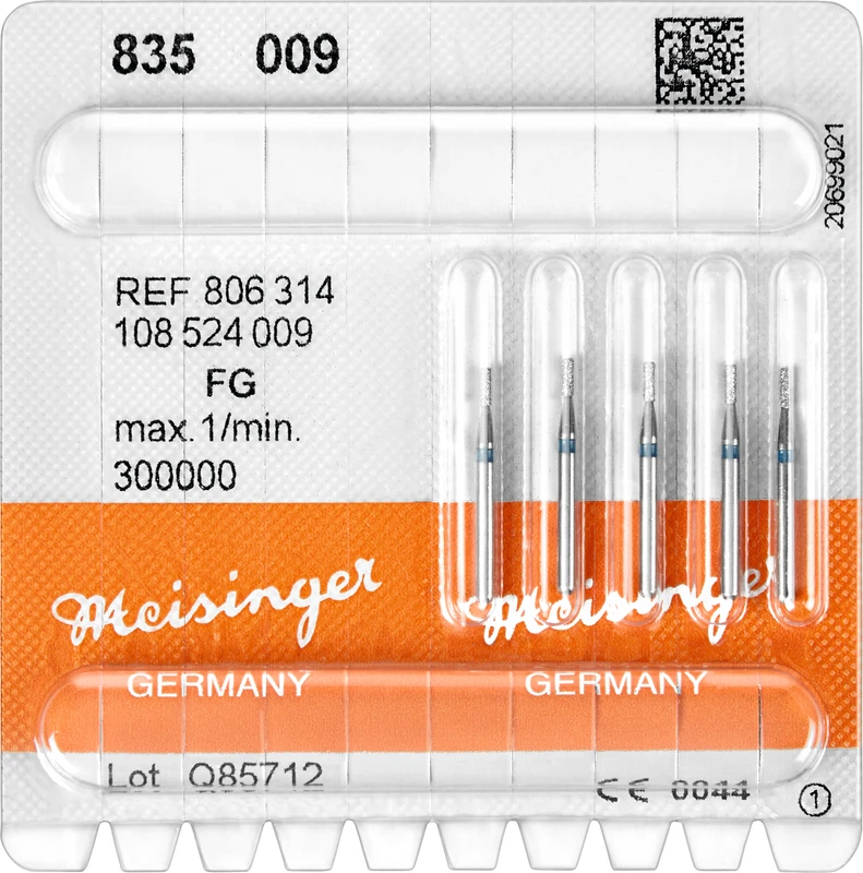 Diamanten 835  Packung  5 Stück blau mittel, FG, Figur 108 Zylinder, 3 mm, ISO 009