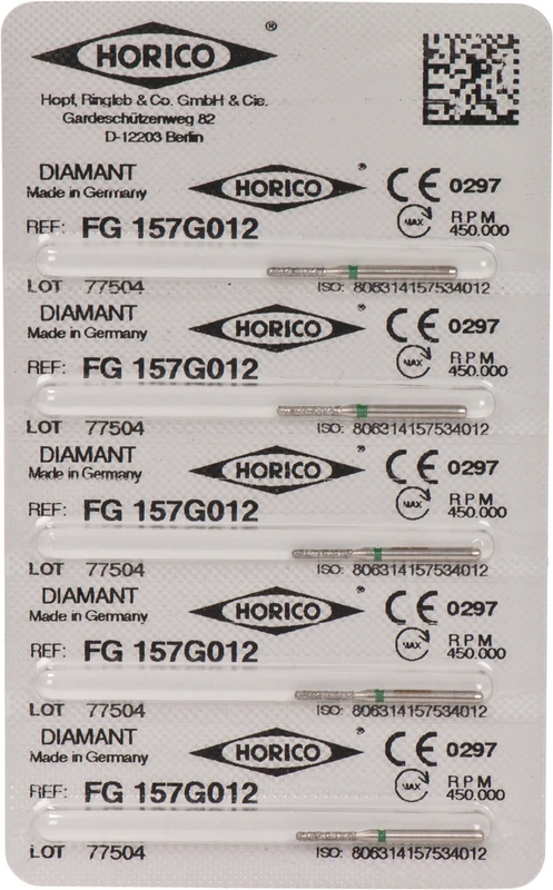 Diamantschleifer 157  Packung  5 Stück grün grob, FG, Figur 157, 6 mm, ISO 012