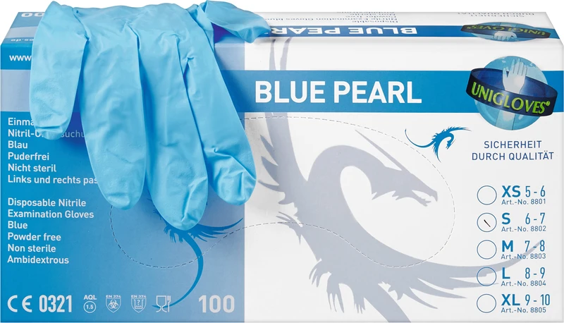 BLUE PEARL  Packung  100 Stück puderfrei, blau, S