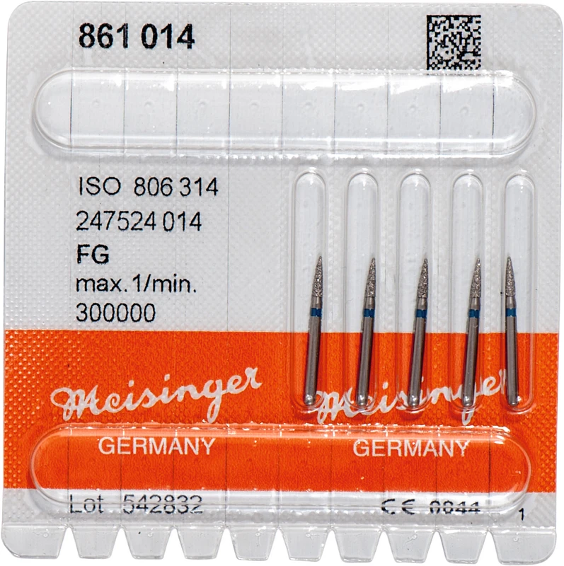 Diamanten 861  Packung  5 Stück blau mittel, FG, Figur 247 Flamme, 5 mm, ISO 014