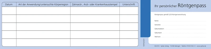 Röntgenpass  Packung  50 Stück