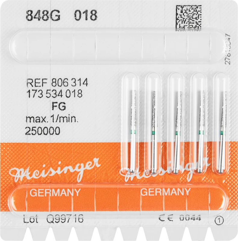 Diamanten 848  Packung  5 Stück grün grob, FG, Figur 173 Konus Kante scharf, 10 mm, ISO 018