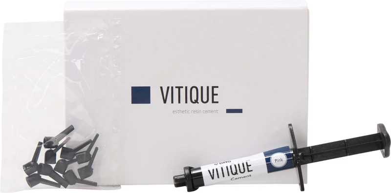 Vitique  Packung  6 g Spritze Zement pink, 10 Veneer-Tips