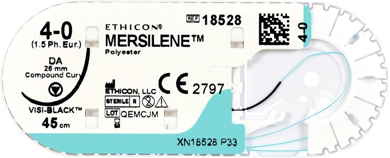 MERSILENE  Packung  36 Stück grün, 75 cm, SH1 PLUS, 1\2 Kreis, Rundkörper, flach, 22 mm, USP 3\0