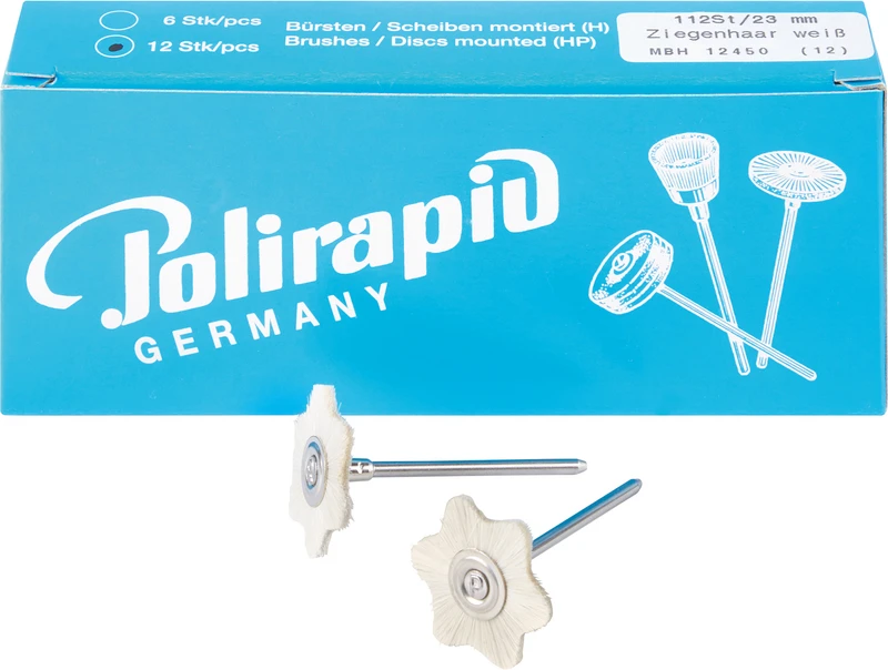 Miniaturbürsten Sternförmig  Packung  12 Stück HP, sternförmig, Ziegenhaar weiß, Ø 23 mm