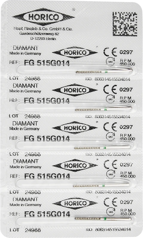 Diamantschleifer 515  Packung  5 Stück grün grob, FG, Figur 515, 10 mm, ISO 014