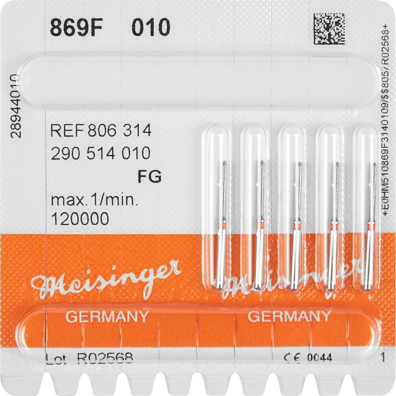Diamanten 869  Packung  5 Stück rot fein, FG, Figur 290 Torpedo, 10 mm, ISO 010