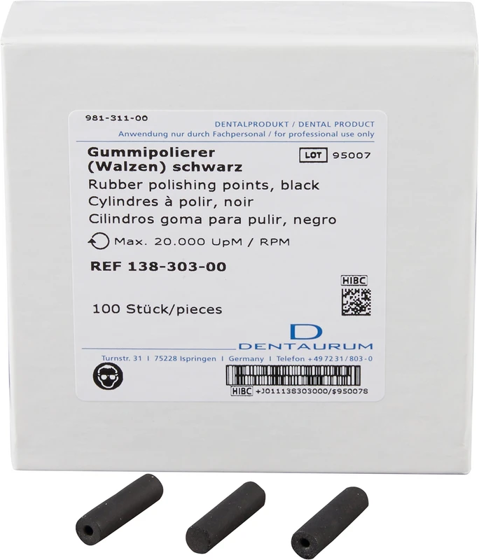 Gummipolierer  Packung  100 Stück UM, schwarz mittel-grob, Fig. 114, Seite u. Stirn schneidend, ISO 070