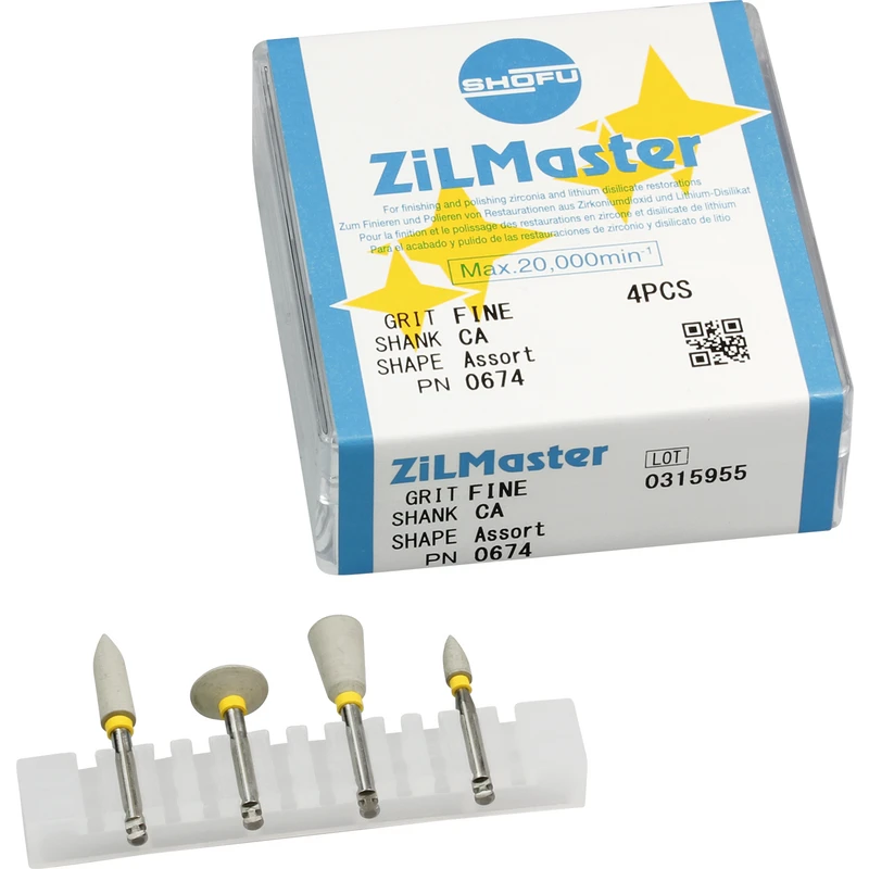 ZiLMaster  Sortiment  4 Stück (Minispitze, Walze, Linse, Kelch), gelb fein, RA, ISO 030, 040, 065, 090