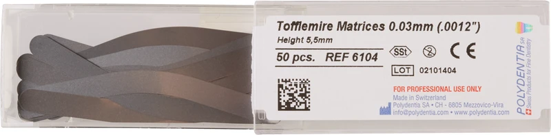 Matrizen nach Tofflemire  Packung  50 Stück Höhe 5,5 mm, Stärke 0,03 mm, Prämolar
