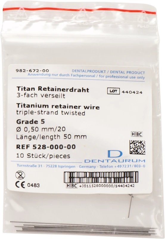 Retainerdraht   Packung  10 Stück 3-fach verseilt, Grade 5, Ø 0,50 mm, Titan
