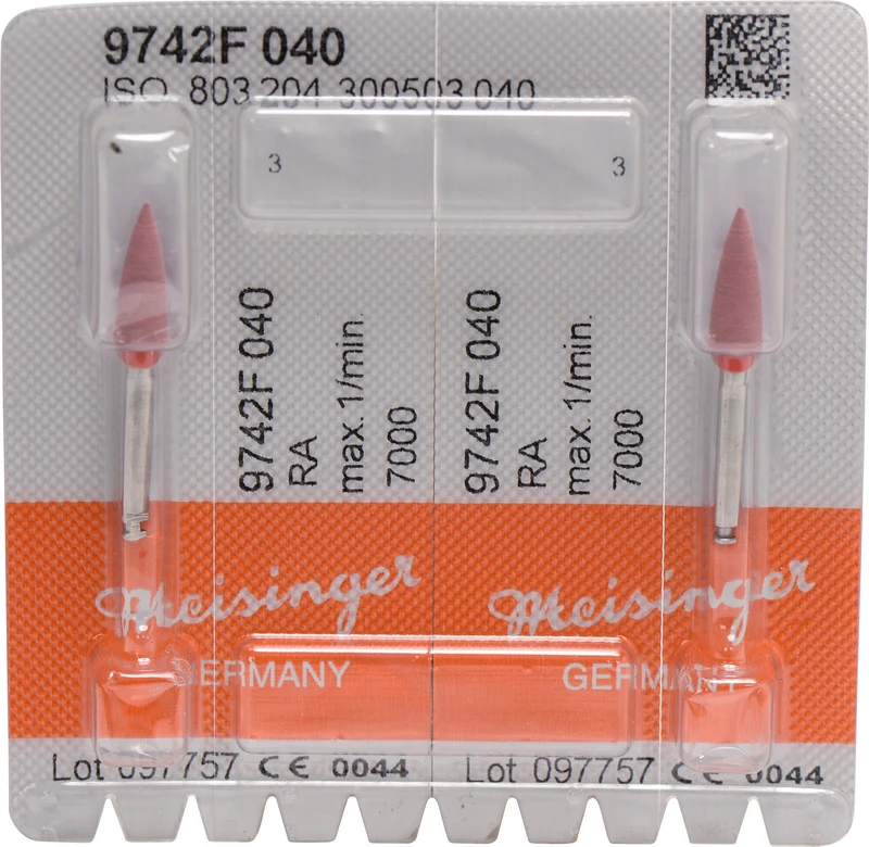 Diamantpolierer 9742  Packung  2 Stück rosa fein, RA, Figur 243, 13 mm, ISO 040