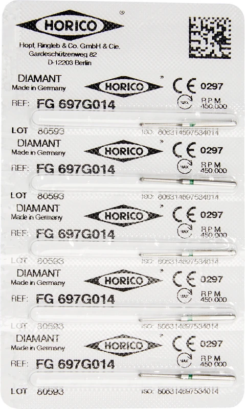 Diamantschleifer 697  Packung  5 Stück grün grob, FG, Figur 697, ISO 014