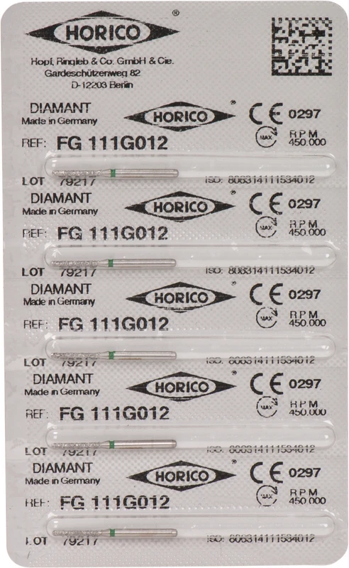 Diamantschleifer 111  Packung  5 Stück grün grob, FG, Figur 111, 8 mm, ISO 012