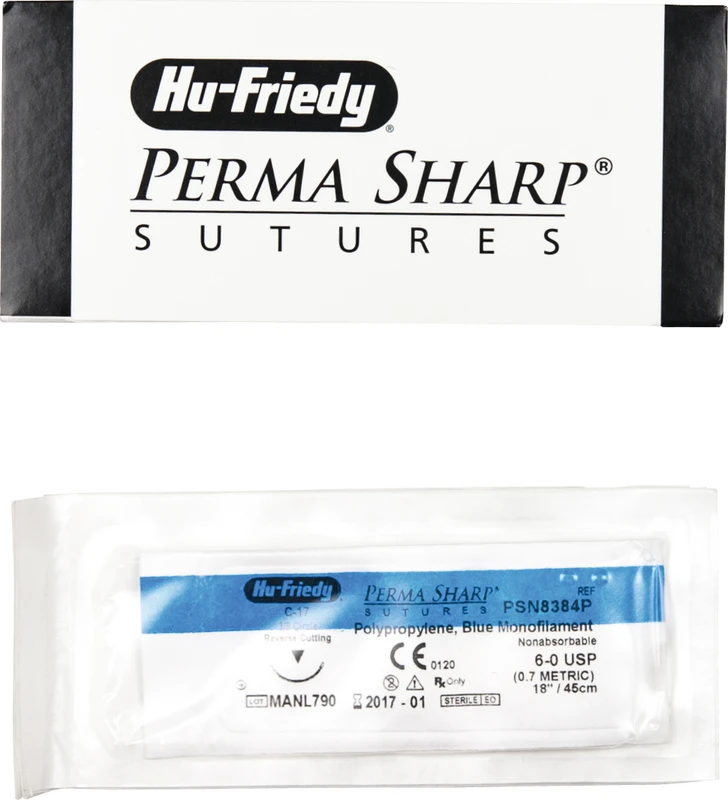 Perma Sharp Polypropylen  Packung  12 Stück blau, 45 cm, C-17, 3\8 Kreis, schneidend, Rückstich, 12 mm, USP 6\0