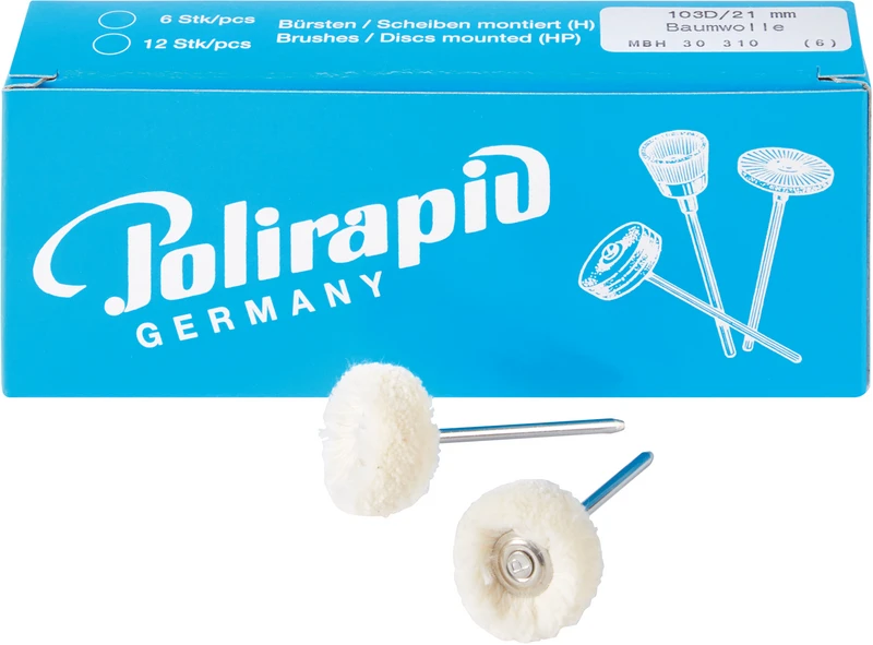 Miniaturbürsten Garn  Packung  6 Stück HP, Baumwollgarn weich doppelt, Ø 21 mm