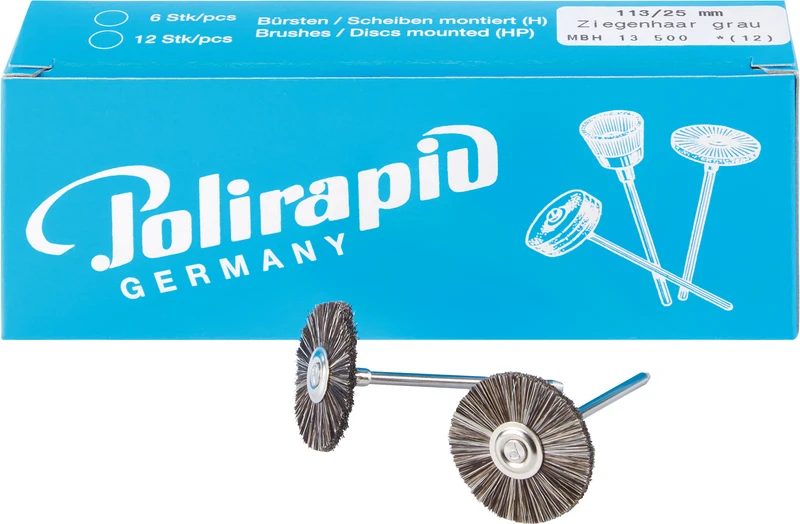 Miniaturbürsten Ziegenhaar  Packung  12 Stück HP, grau sehr weich, Ziegenhaar, Ø 25 mm