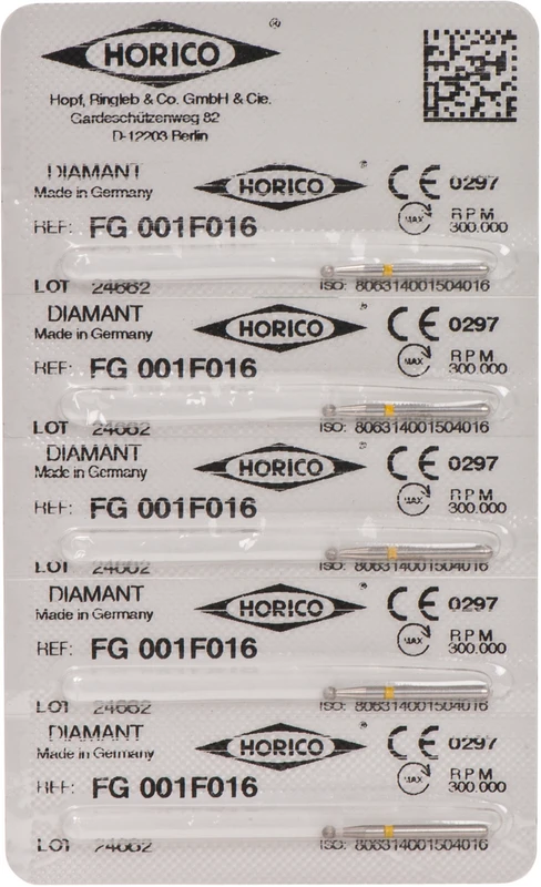 Diamantschleifer 001  Packung  5 Stück gelb x-fein, FG, Figur 001, ISO 016