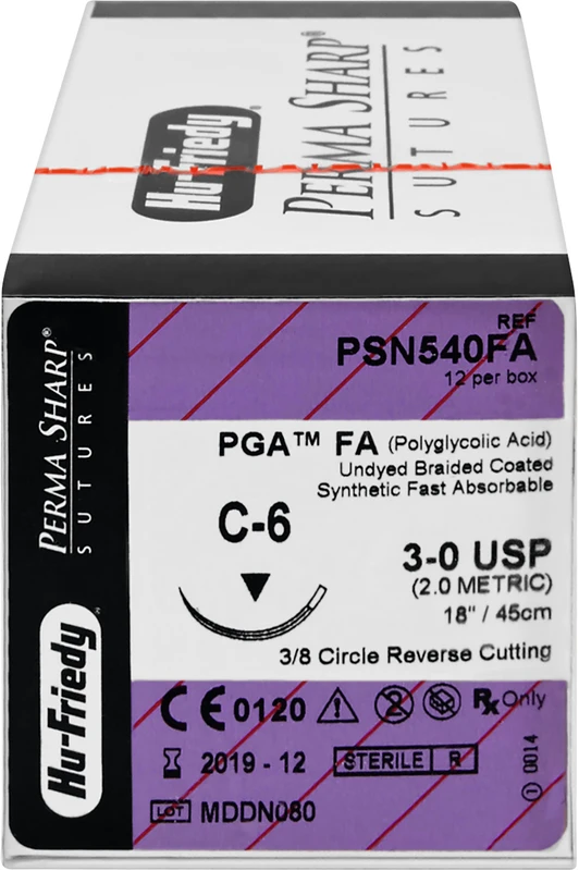 Perma Sharp PGA FA  Packung  12 Stück ungefärbt, 45 cm, C-6, 3\8 Kreis, schneidend, Rückstich, 18,7 mm, USP 3\0