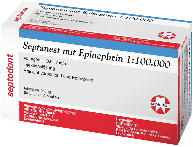 Septanest mit Epinephrin 1:100.000  Packung  50 x 1,7 ml Injektionslösung