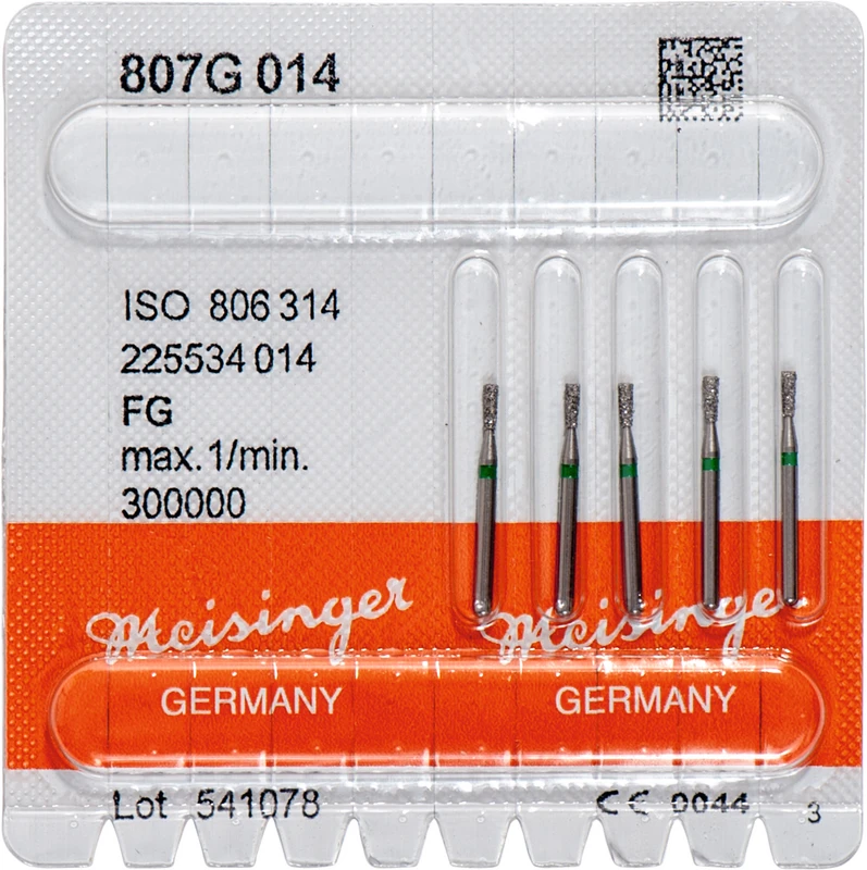 Diamanten 807  Packung  5 St. grün grob, FG, Figur 225 umgek. Kegel, Kante scharf, 3,5 mm, ISO 014