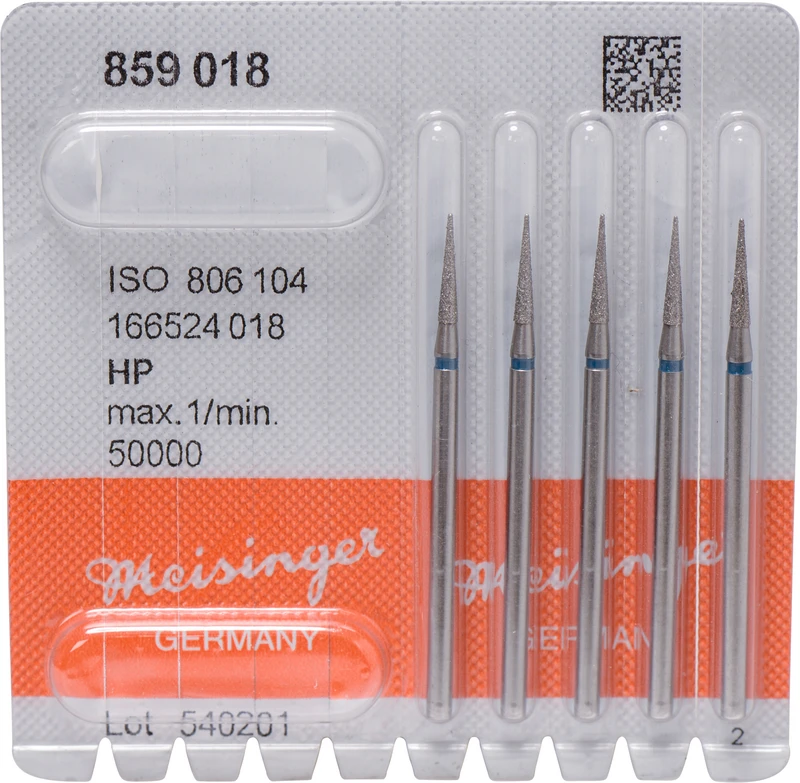 Diamanten 859  Packung  5 Stück blau mittel, HP, Figur 166 Nadel konisch spitz, 10 mm, ISO 018
