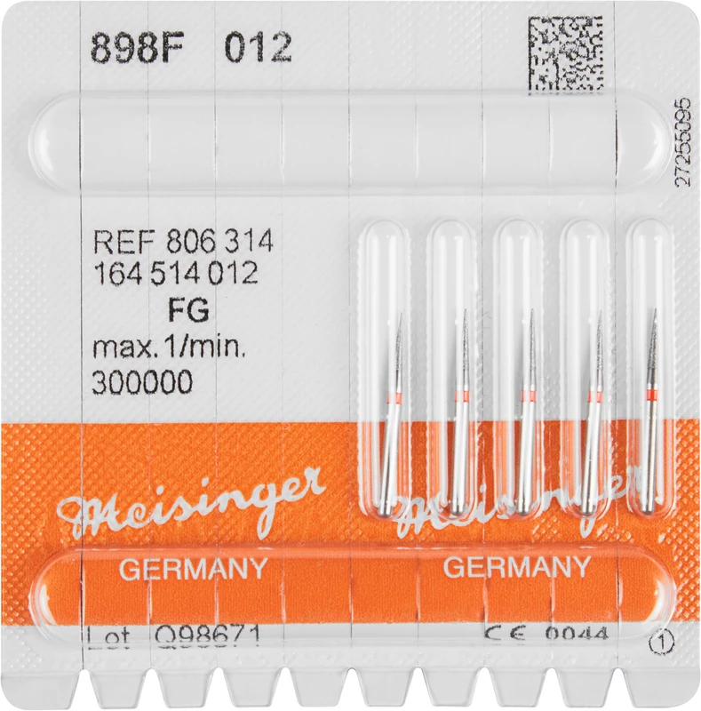 Diamanten 898  Packung  5 Stück rot fein, FG, Figur 164 Nadel konisch spitz, 6 mm, ISO 012