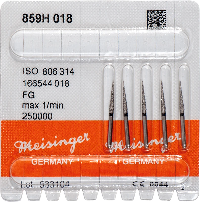 Diamanten 859  Packung  5 Stück schwarz super grob, FG, Figur 166 kon. spitz, 10 mm, ISO 018