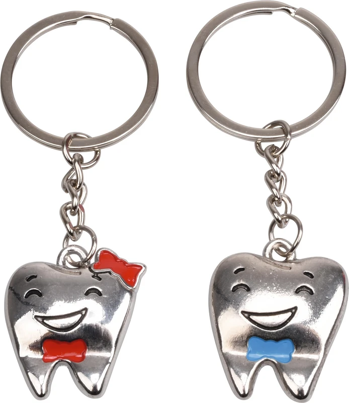 Schlüsselanhänger Metall  Packung  12 Stück (6 blaue Fliege, 6 rote Schleife)