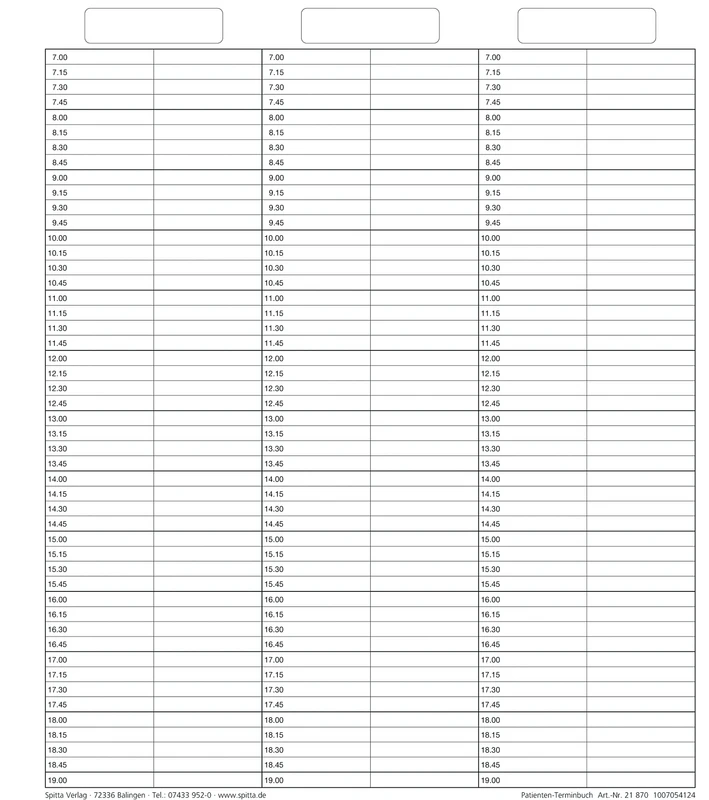 Terminbucheinlagen 6-spaltig   Packung  50 Stück normal, mit Uhrzeit durchgehend