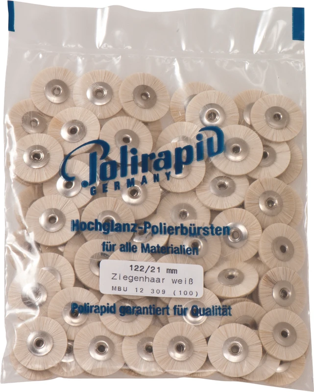 Miniaturbürsten Ziegenhaar  Packung  100 Stück unmontiert, weiß sehr weich, Ziegenhaar, Ø 21 mm