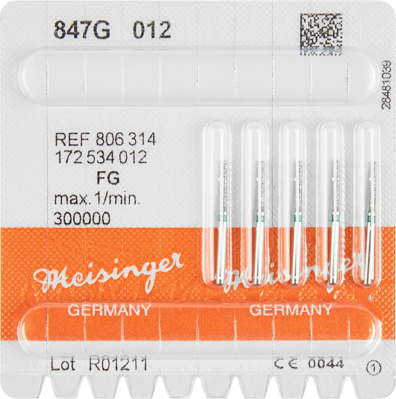 Diamanten 847  Packung  5 Stück grün grob, FG, Figur 172 Konus Kante scharf, 8 mm, ISO 012