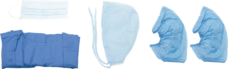 OP-Set Behandler Basis steril  Set  1 OP-Kittel, 1 Haube, 1 Mundschutz, 1 Paar Kunststoff-Überschuhe