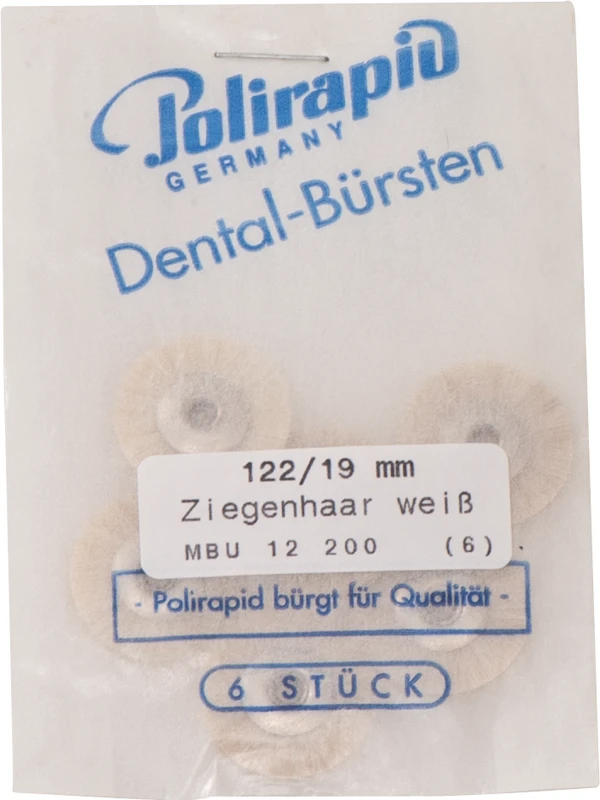 Miniaturbürsten Ziegenhaar  Packung  6 Stück unmontiert, weiß sehr weich, Ziegenhaar, Ø 19 mm
