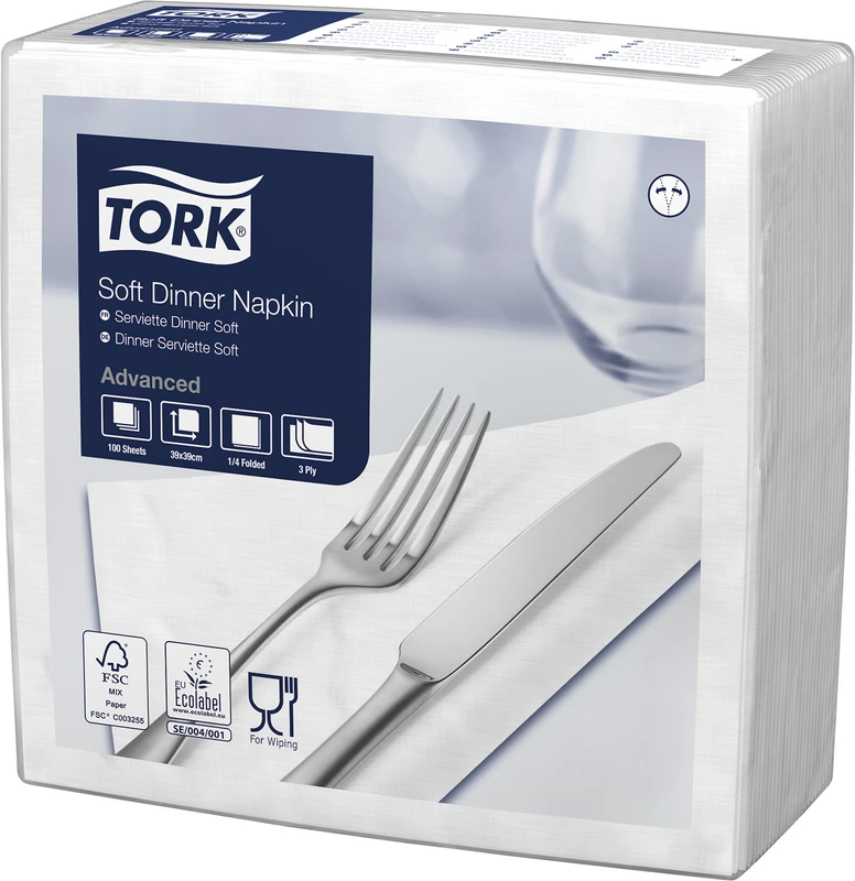 TORK® Soft Dinnerservietten  Karton  12 x 100 Stück 3-lagig, weiß