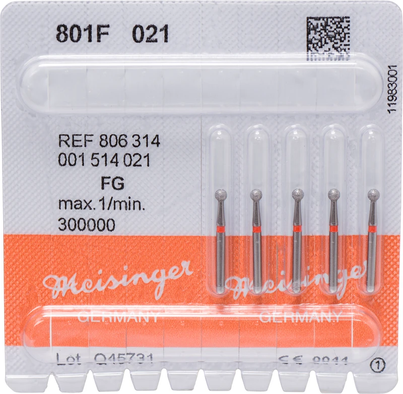 Diamanten 801  Packung  5 Stück rot fein, FG, Figur 001 Rund, ISO 021