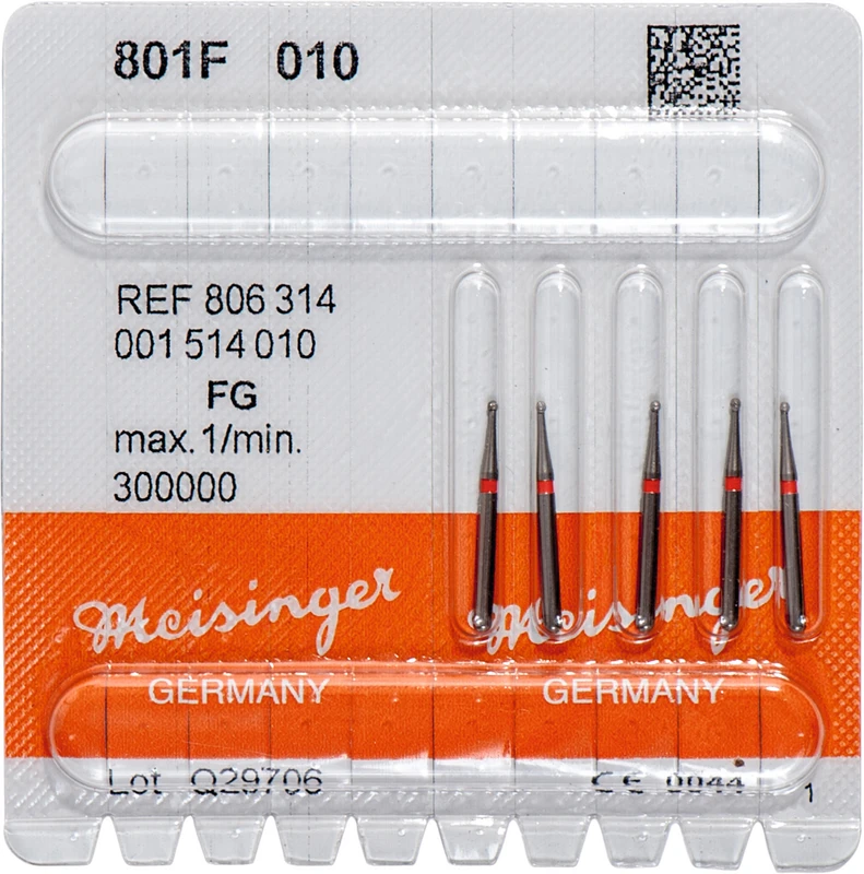 Diamanten 801  Packung  5 Stück rot fein, FG, Figur 001 Rund, ISO 010