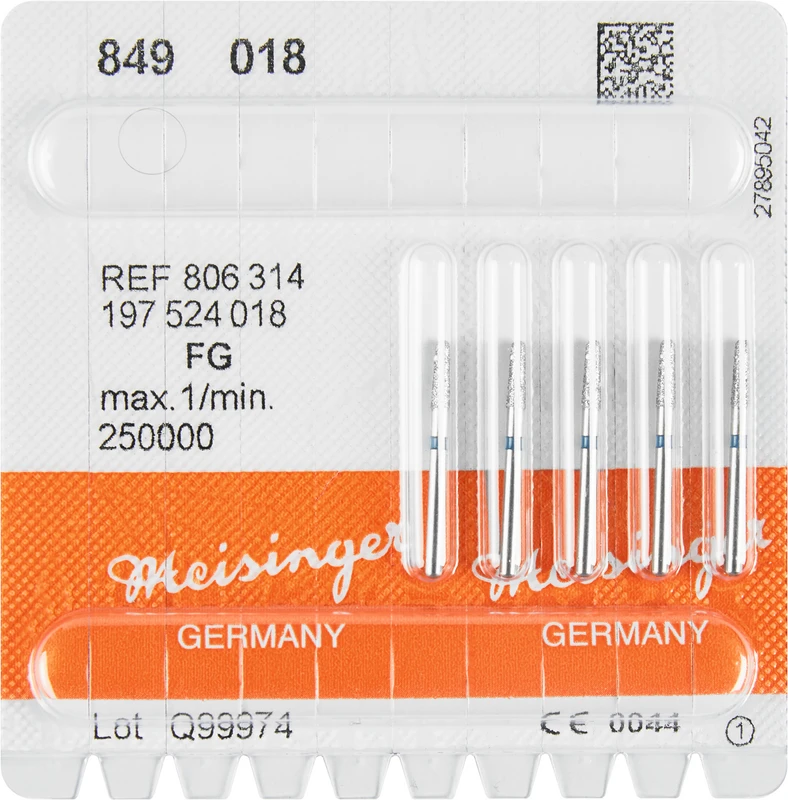 Diamanten 849  Packung  5 Stück blau mittel, FG, Figur 197 Konus rund, 6 mm, ISO 018