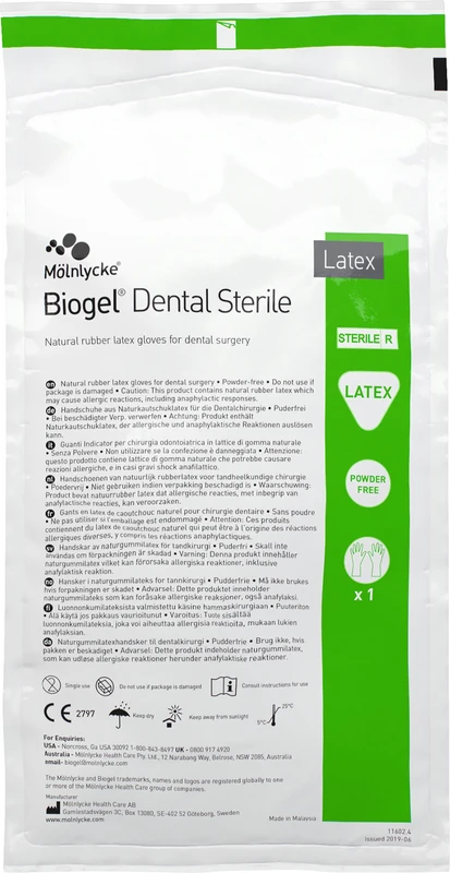 Biogel® Dental Sterile  Packung  10 Paar puderfrei, stroh, Größe 7