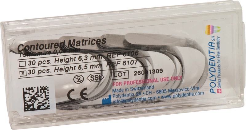 Matrizen nach Tofflemire bombiert  Packung  30 Stück Höhe 5,5 mm, Stärke 0,04 mm, Prämolar