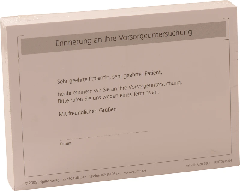 Postkarte  Packung  100 Stück   Erinnerung Vorsorgeuntersuchung